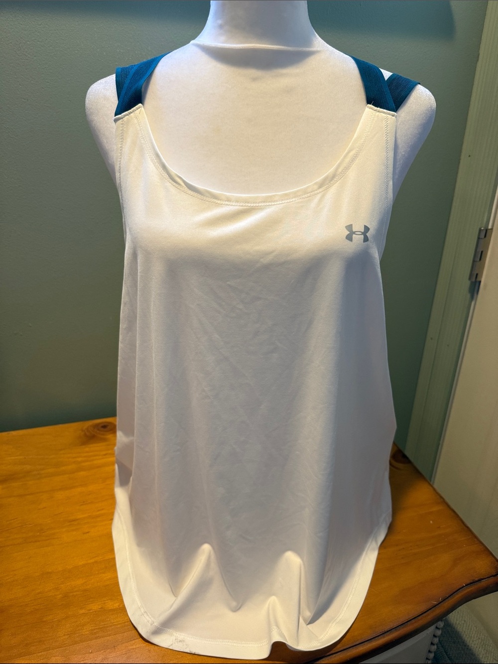 Under Armour Racer back White Tank with Teal Straps